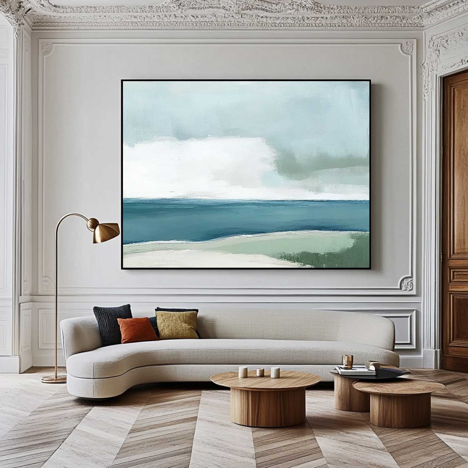 Abstract Lake Landscape Oil Painting Seaside Landscape Artwork Large Texture Scenery Wall Art Framed