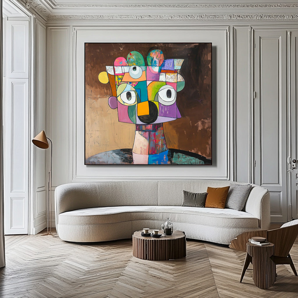 Square Large Irregular Portrait Artwork Abstract Face Wall Art Origina Acrylic Painting Canvas Framed