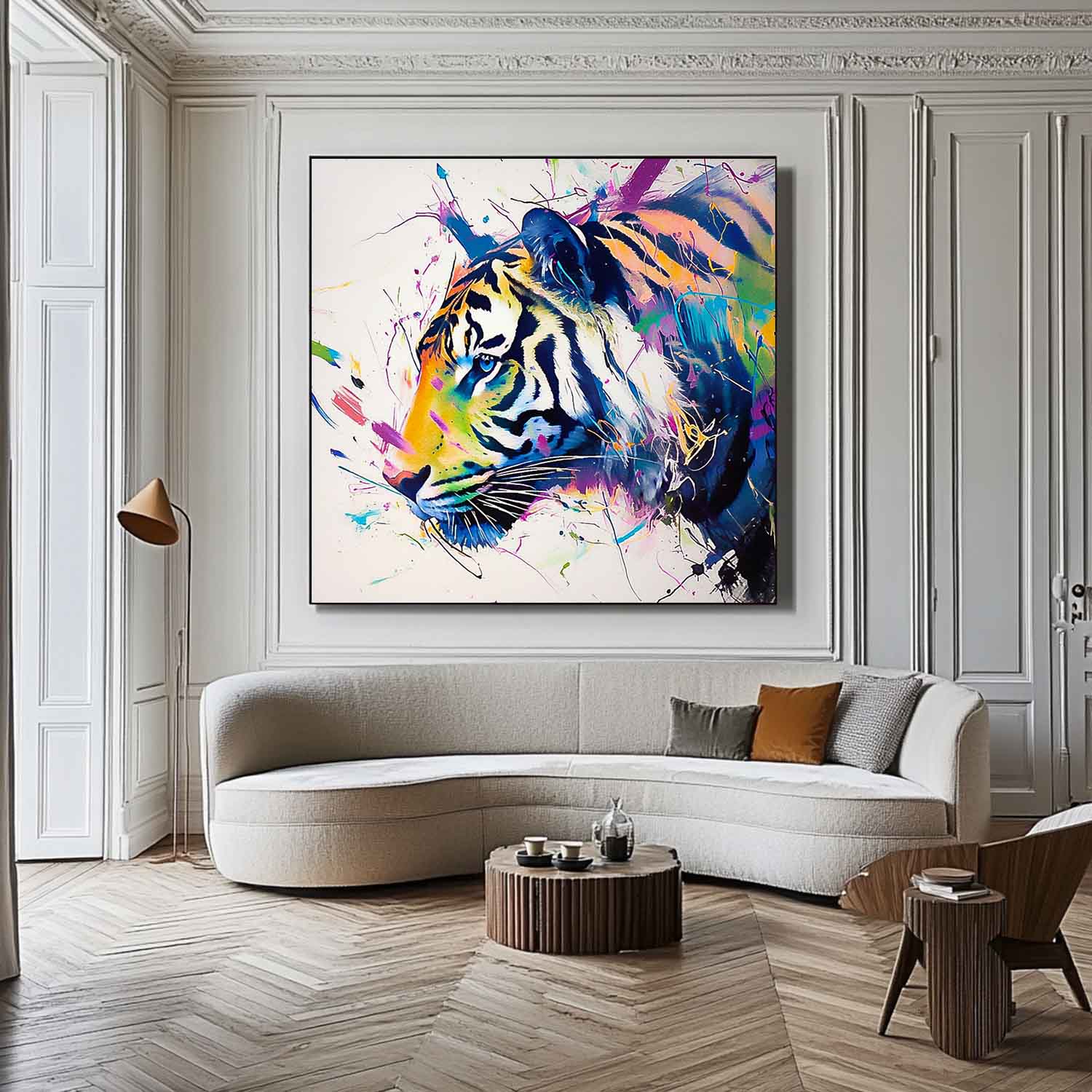 Original Lovely Tiger Wall Art Large Colorful Animal Artwork Square Tiger Oil Painting Canvas Home Decor