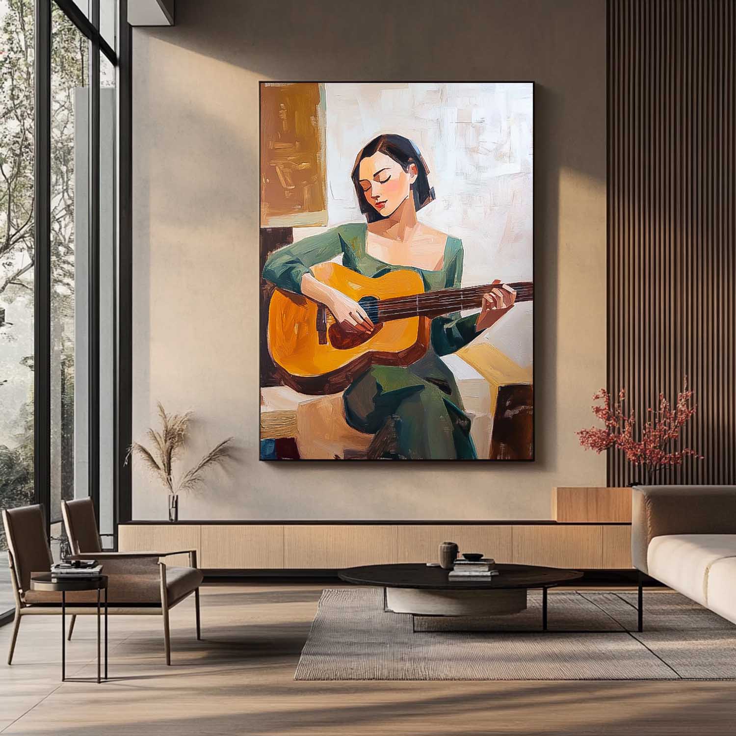 Original Texture Girl Playing Guitar Wall Art Portrait Modern Artwork Abstract Woman Oil Painting On Canvas