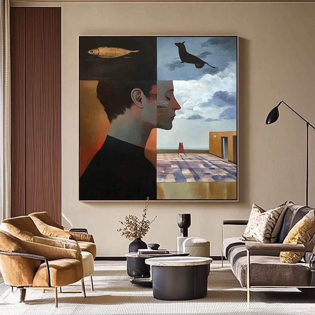 Origina Figure Acrylic Painting Canvas Colorful Animal Abstract Wall Art Square Large Portrait Artwork