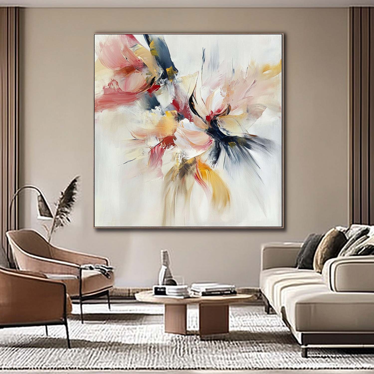 Modern Minimalist Wall Art Abstract Fireworks Oil Painting on Canvas Original Acrylic Painting Wall Art