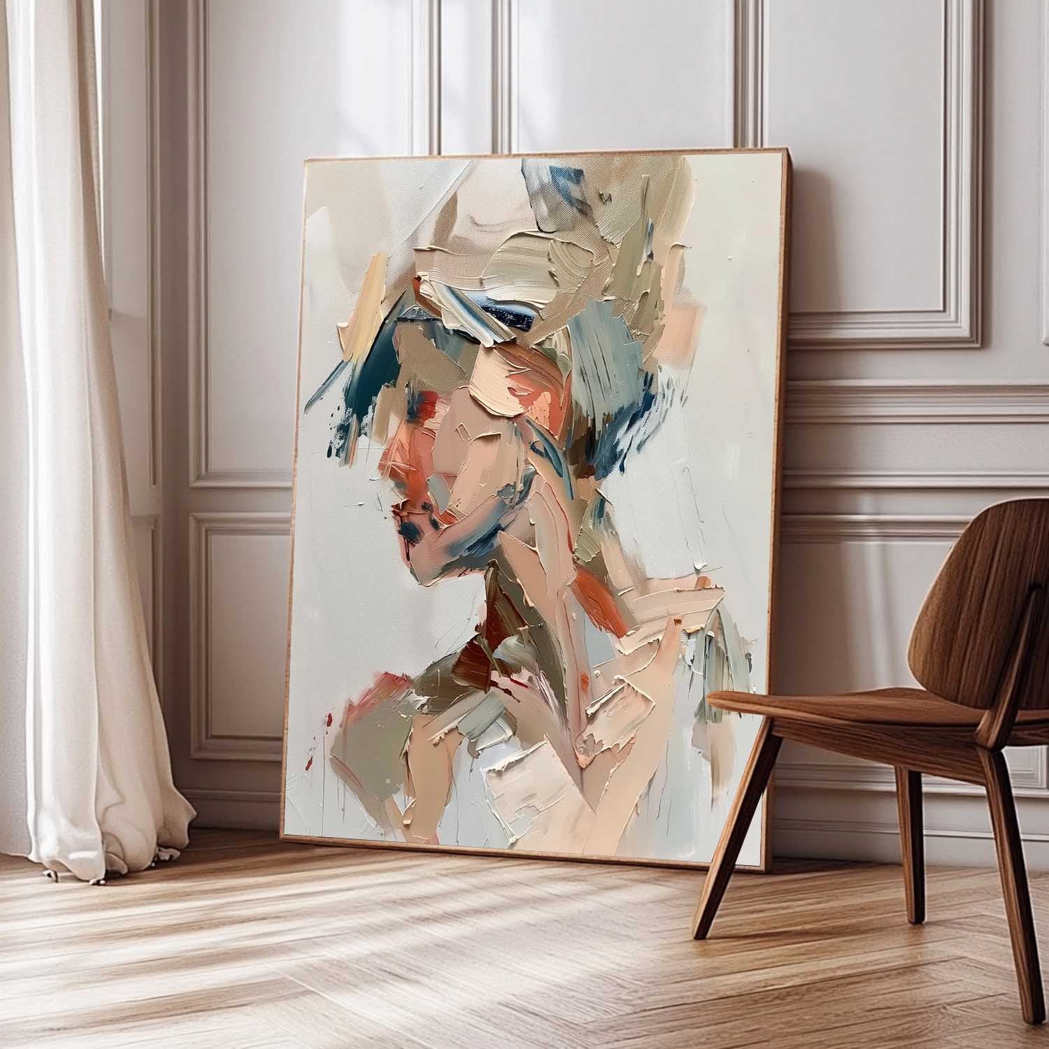 Original Vague Texture Girl Wall Art Abstract Figure oil Painting On Canvas Minimalist Modern Artwork