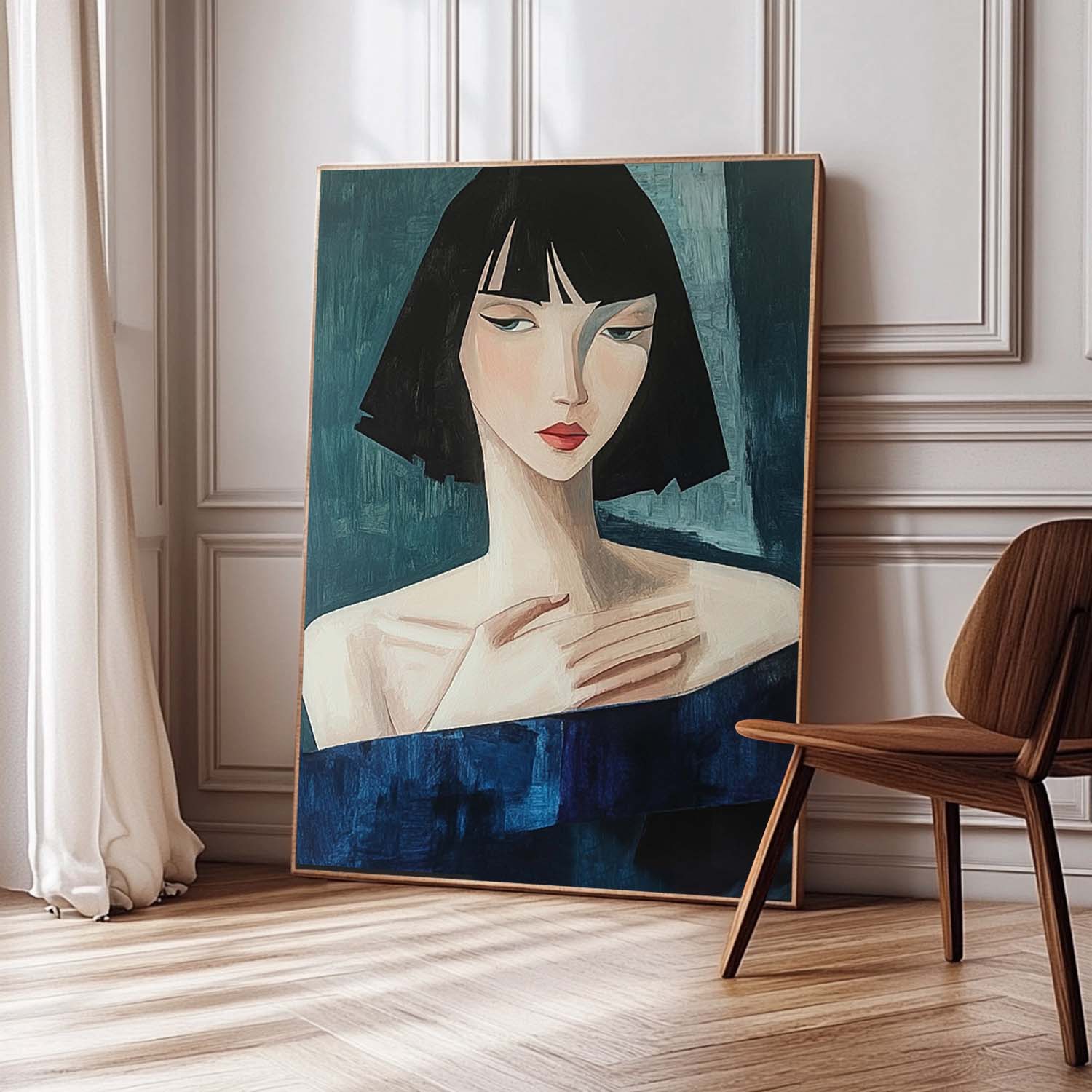 Abstract Figure Oil Painting On Canvas Original Texture Short Hair Woman Wall Art Portrait Modern Artwork