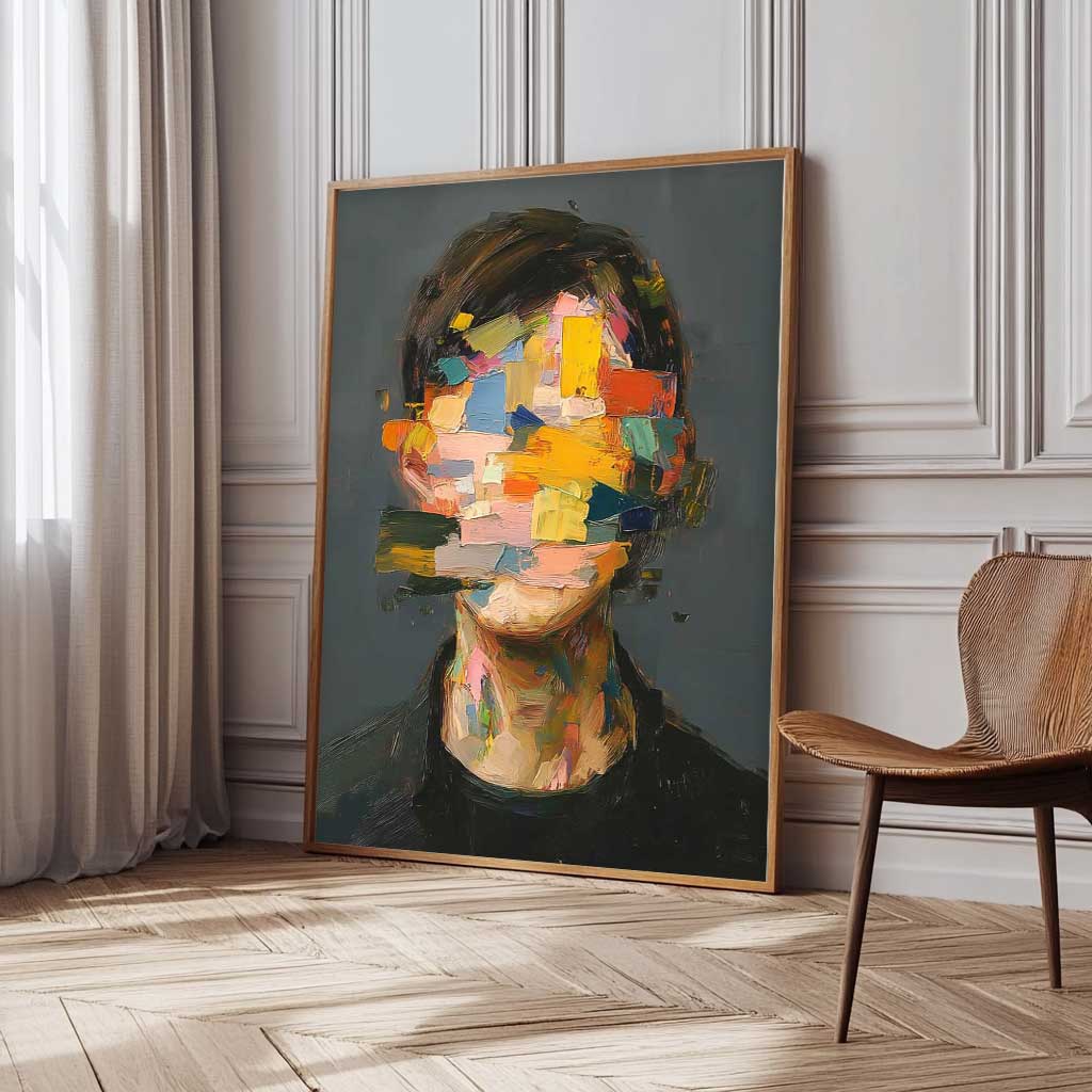Original Boy Painting Large Faceless Portrait Painting Abstract Man Face Artwork Colorful Facial 3D Painting