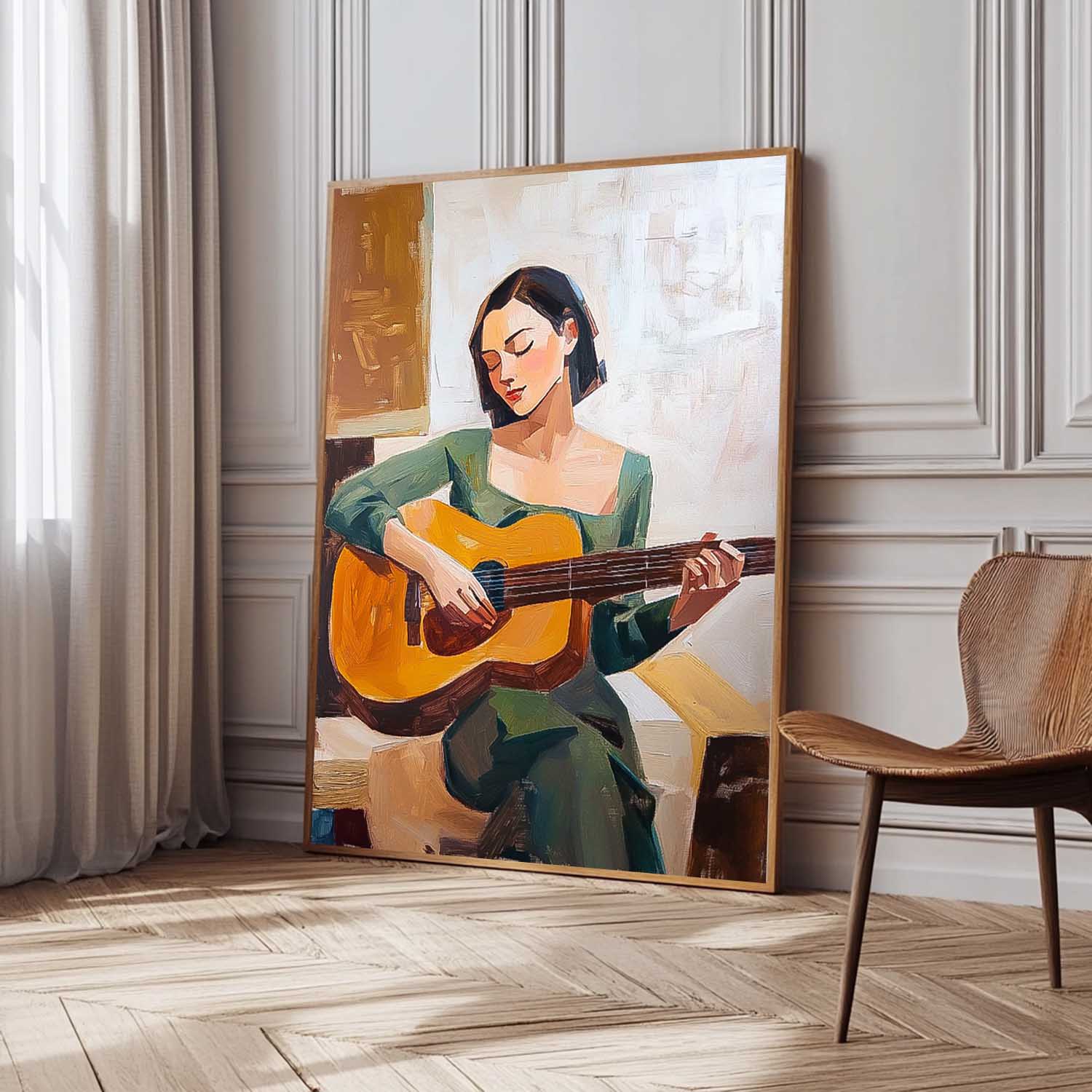 Original Texture Girl Playing Guitar Wall Art Portrait Modern Artwork Abstract Woman Oil Painting On Canvas