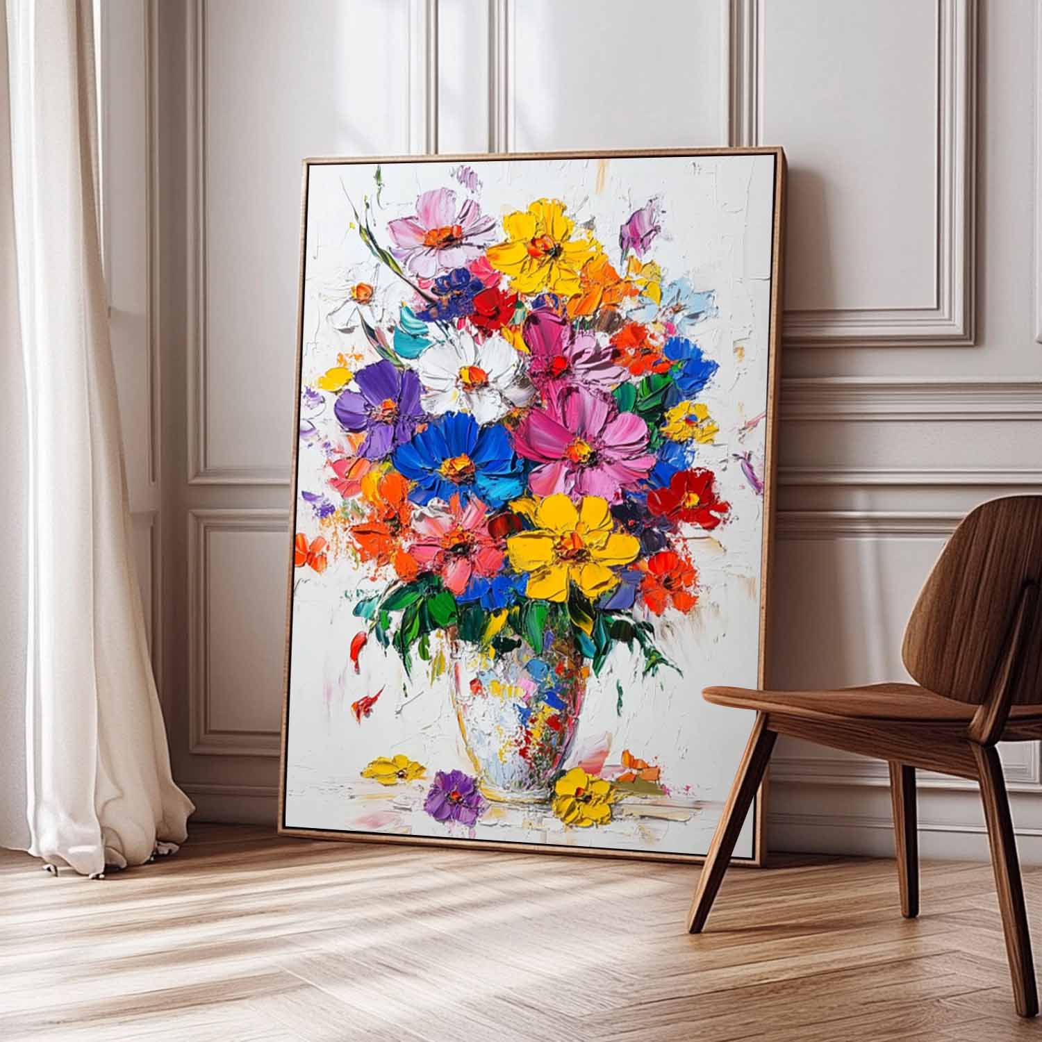 Colorful Flowers Acrylic Painting Canvas Large Textured Vase Art Original Floral Painting For Living Room