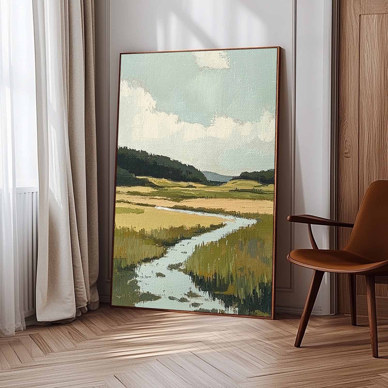 Tranquil Landscape Artwork Abstract Vllage Scenery Oil Painting Framed Large Wall Art Home Decor