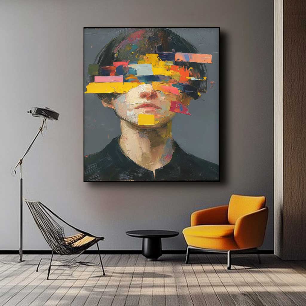 Large Faceless Portrait Painting Abstract Original Boy Painting Man Face Artwork Colorful Facial 3D Painting