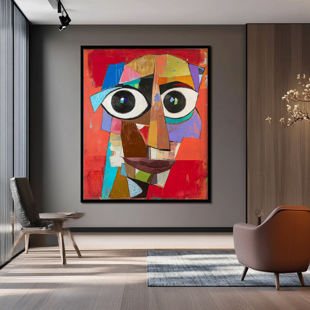 Modern Facial Wall Art Original Bold Bright Red Artwork Expressive Abstract Faces Painting Home Decor