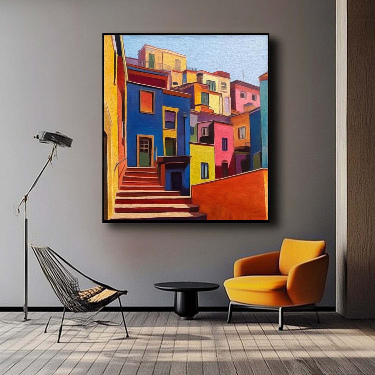 Large Realism Acrylic painting Original Architecture Wall Art Modern Colorful House Oil Painting Home Decor