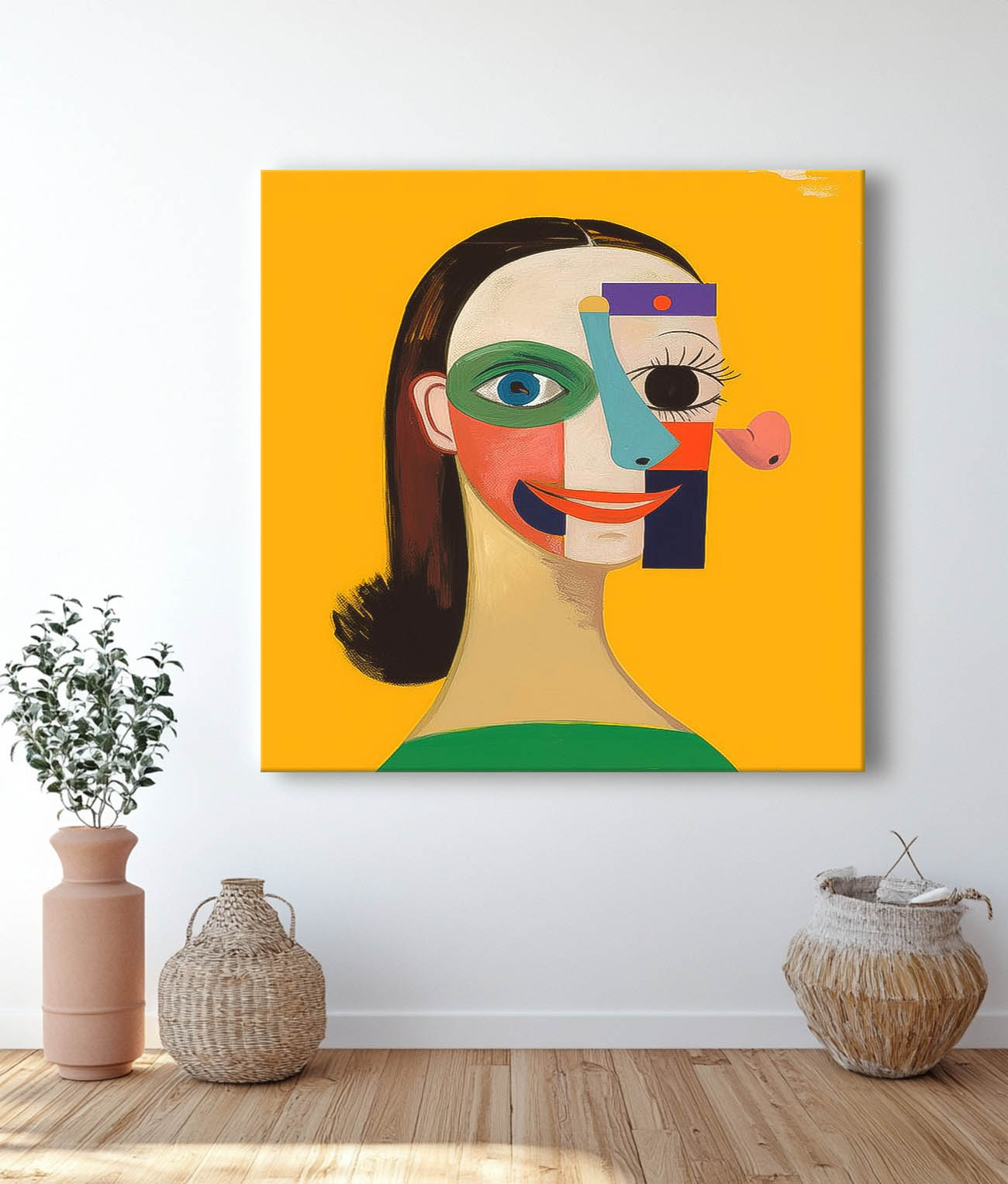 Abstract Geometric Face Lady Wall Art Origina Woman Acrylic Painting Canvas Square Large Girl Artwork