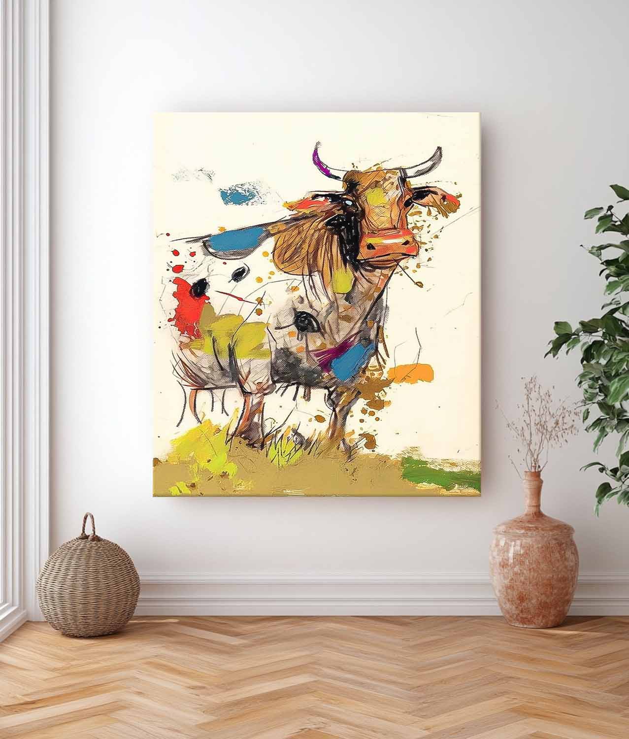 Modern Colorful Cow Abstract Wall Art Minimalism Animal Oil Painting Large Ox Acrylic Painting Home Decor