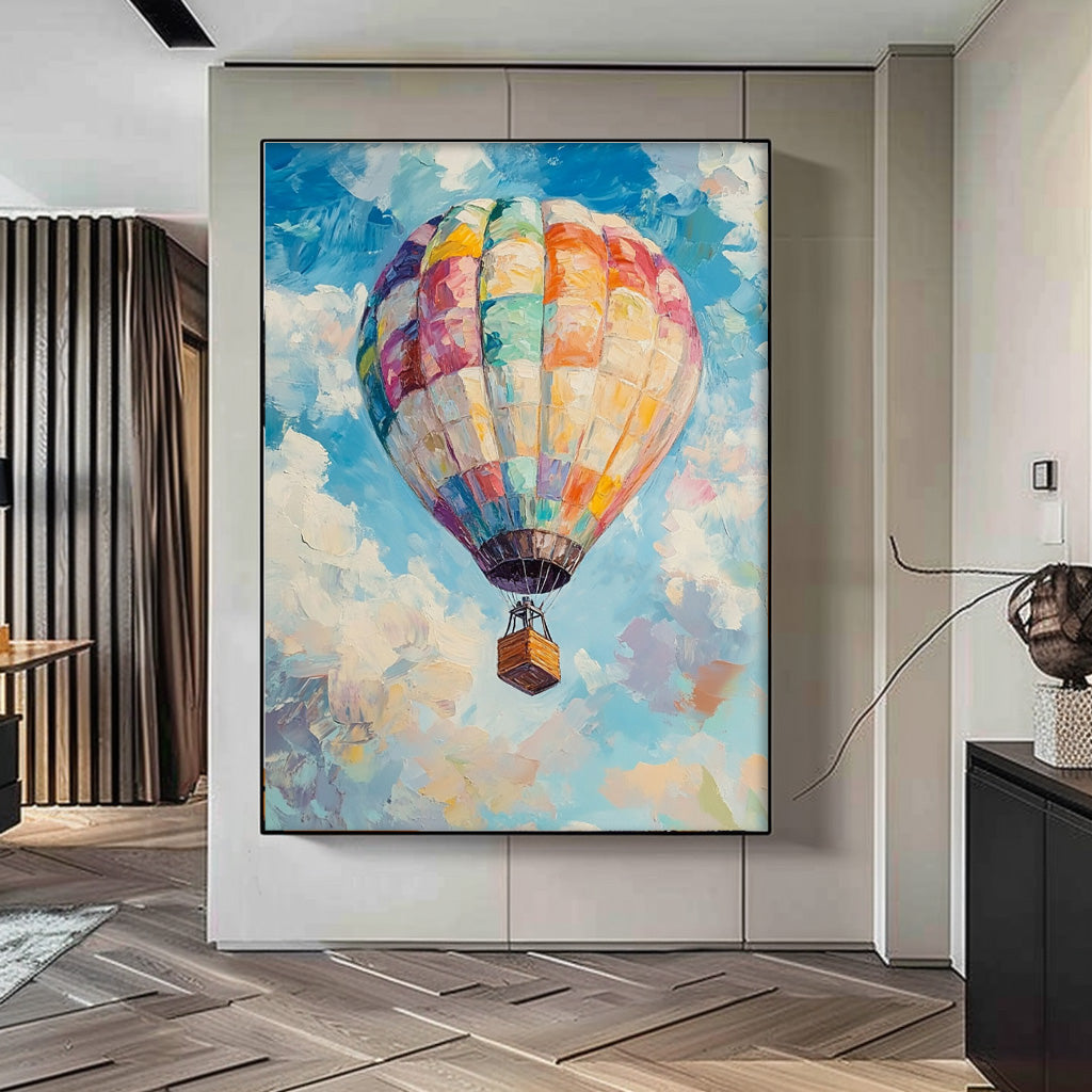 Large Hot Air Balloon Painting On Canvas Abstract Scenery Oil Painting Colorful Landscape Texture Artwork