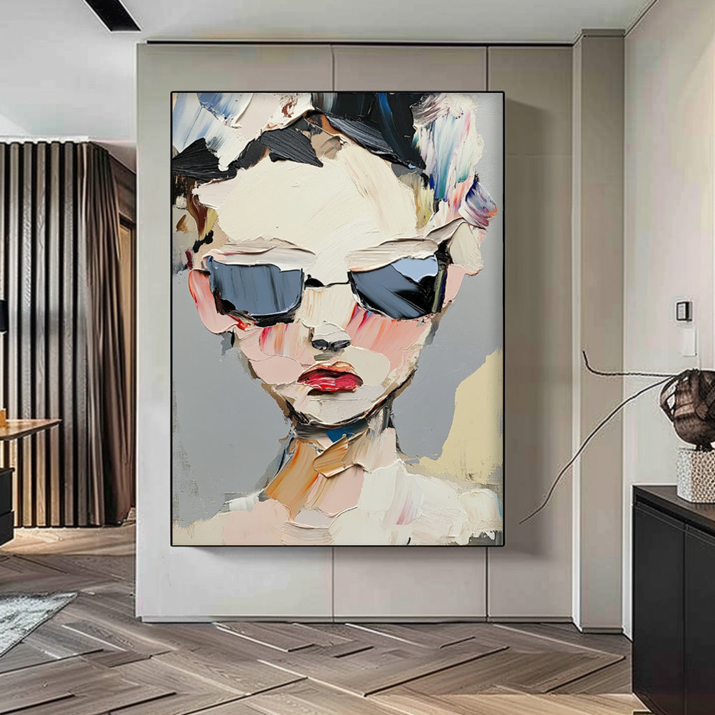 Abstract Character oil Painting On Canvas Original Texture Cool Girl Wall Art Minimalist Modern Artwork