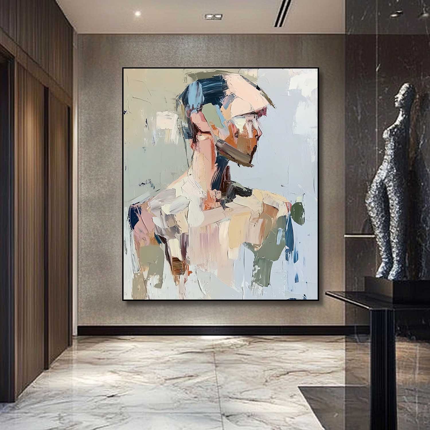 Abstract Figure oil Painting On Canvas Original Vague Texture Girl Wall Art Faceless Modern Artwork