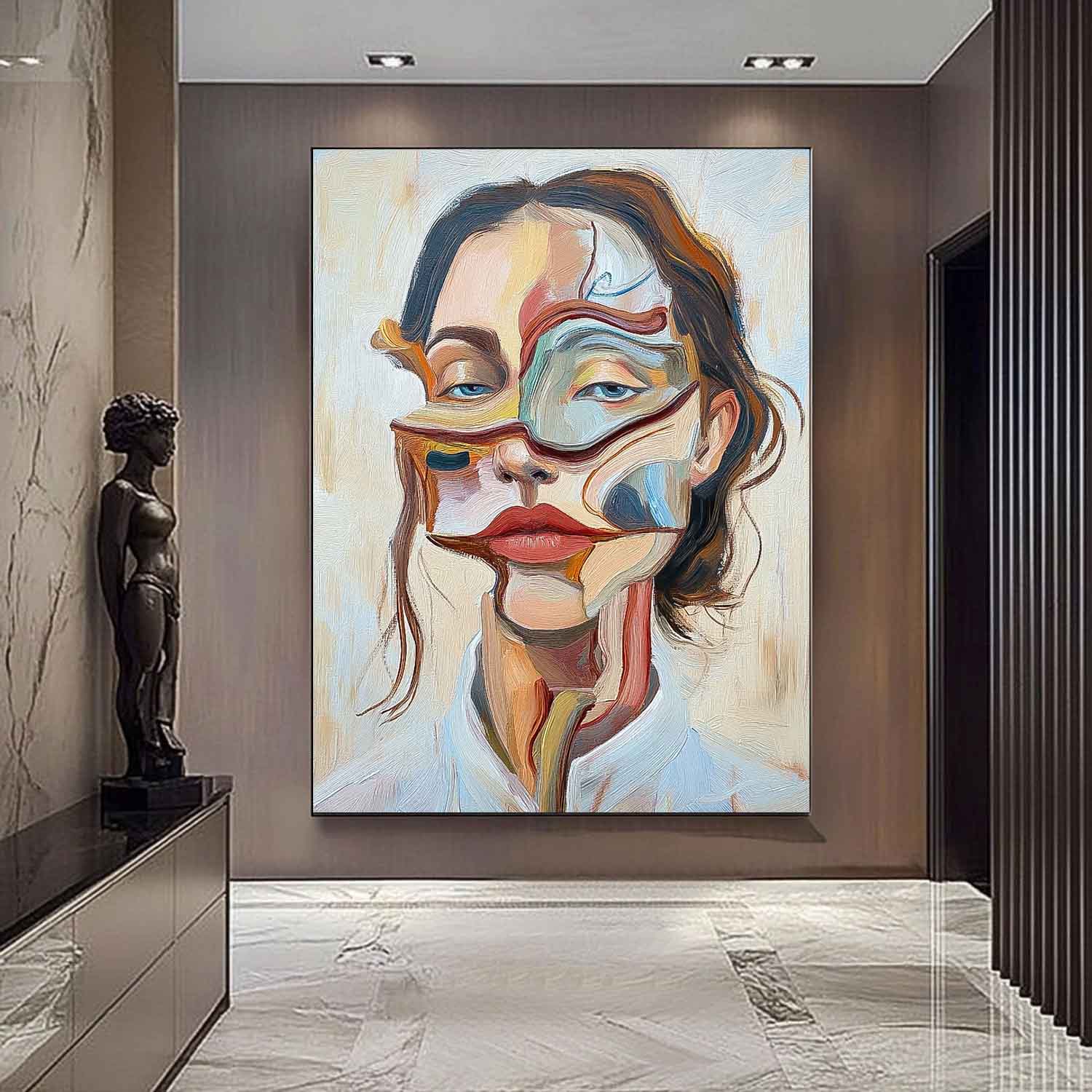 Original Texture Irregular Face Wall Art Coloful Modern Artwork Abstract Portrait Oil Painting On Canvas