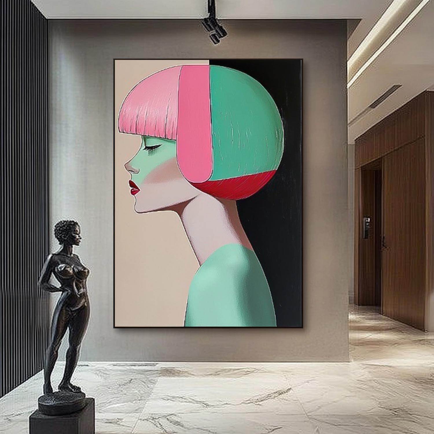 Fashion Lady Abstract Painting Short Hair Woman Wall Art painting Large Portrait Artwork Home Decor