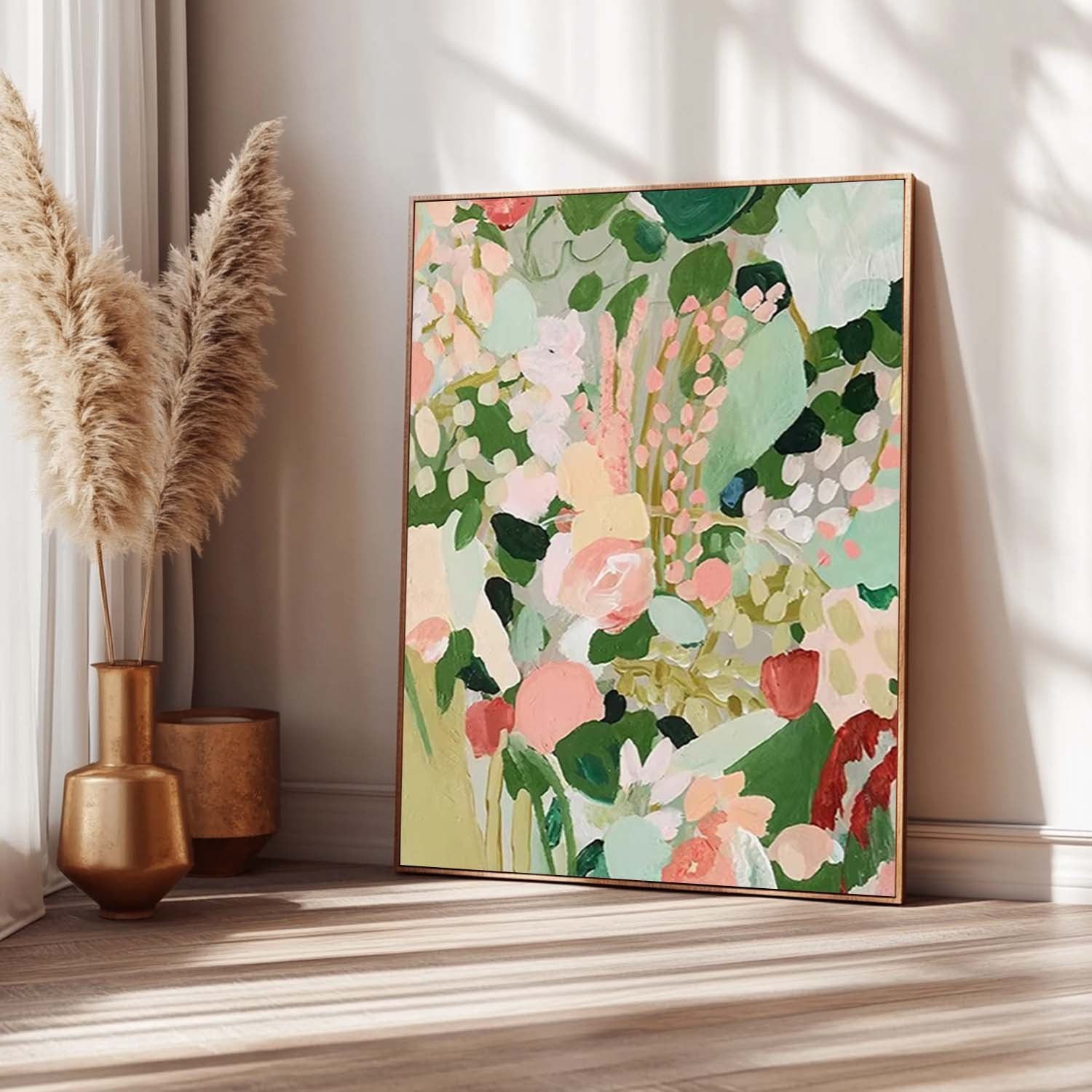 Original Abstract Floral Painting Green Flowers Acrylic Painting Canvas Large Textured Art For Living Room