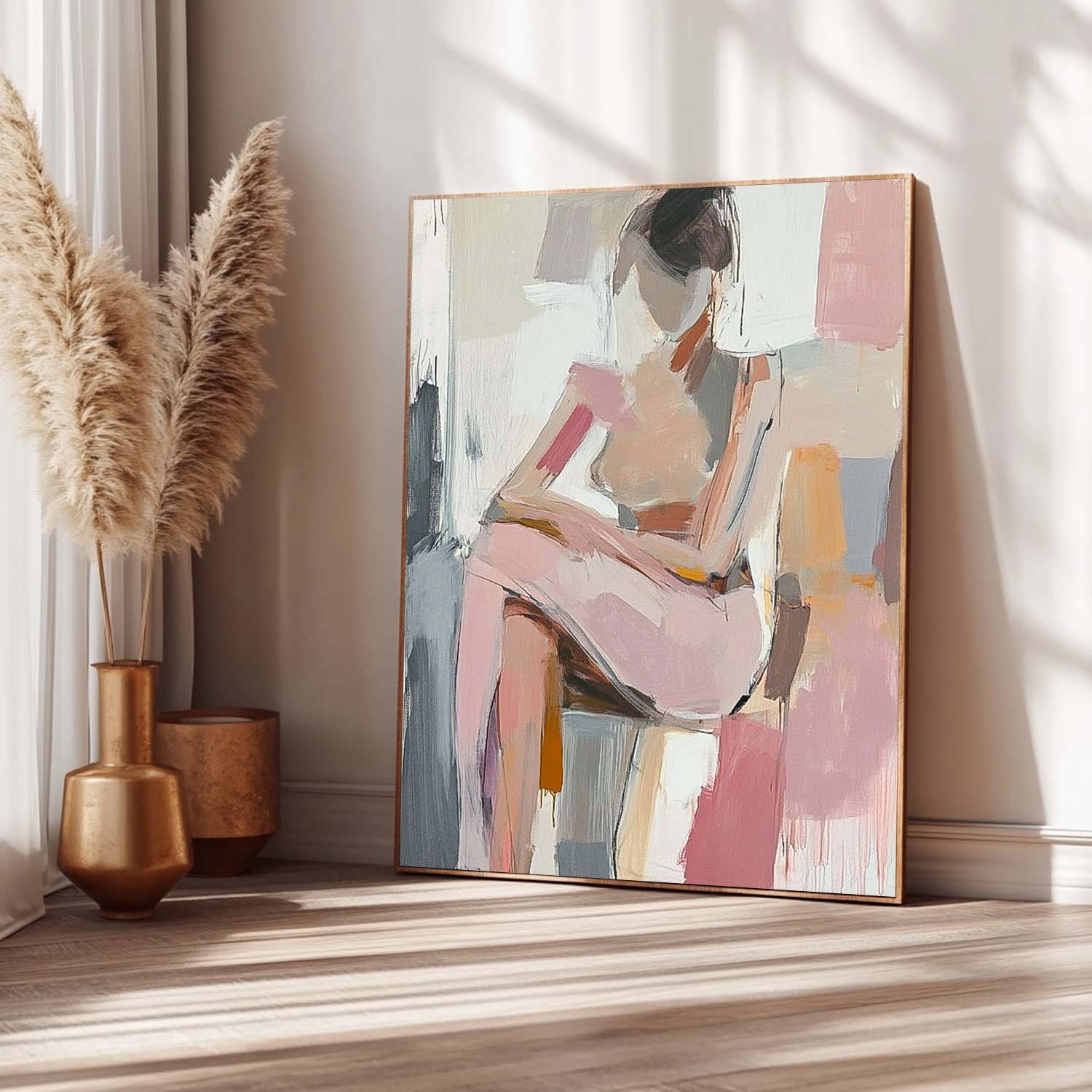Abstract Doodle Artwork Original Wall Art Framed Large Girl Painting Abstract Lady Painting For Living Room