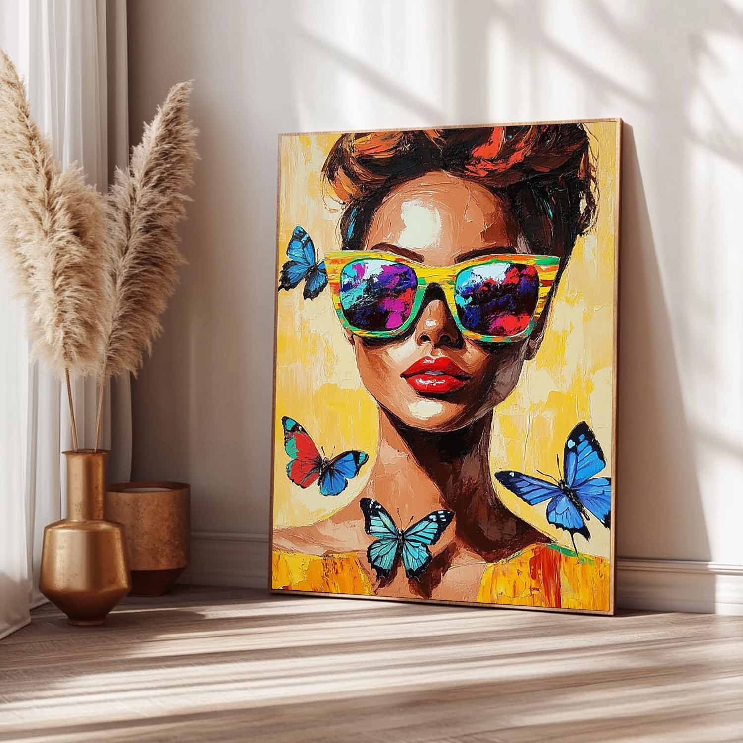 Abstract Butterfly Oil Painting On Canvas Vibrant Yellow Original Texture Girl Wall Art Lady Modern Artwork