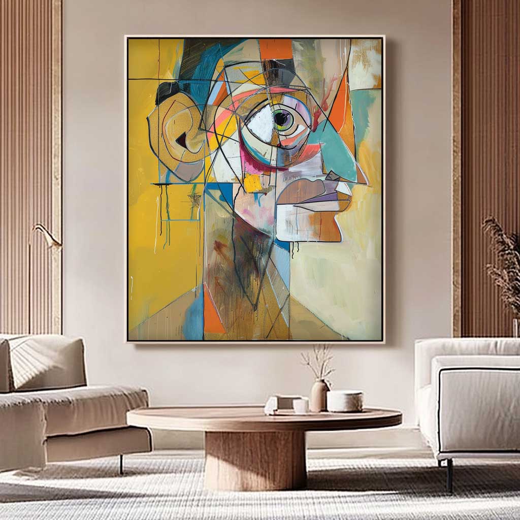 Expressive Abstract Faces Painting Modern Facial Wall Art Original Bold Yellow Artwork Home Decor