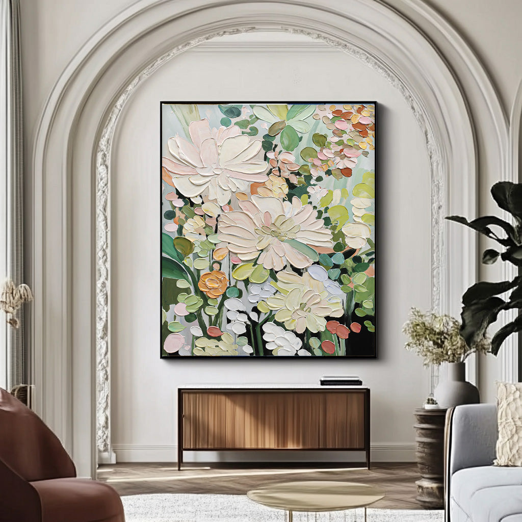 Large Original Minimalist Green Floral Art Abstract Flower Oil Painting on Canvas Custom Painting Boho Wall Decor