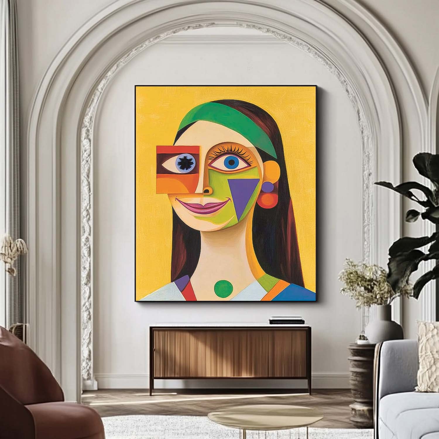 Original Texture Girl Wall Art Abstract Geometric Face Oil Painting On Canvas Lady Contemporary Artwork