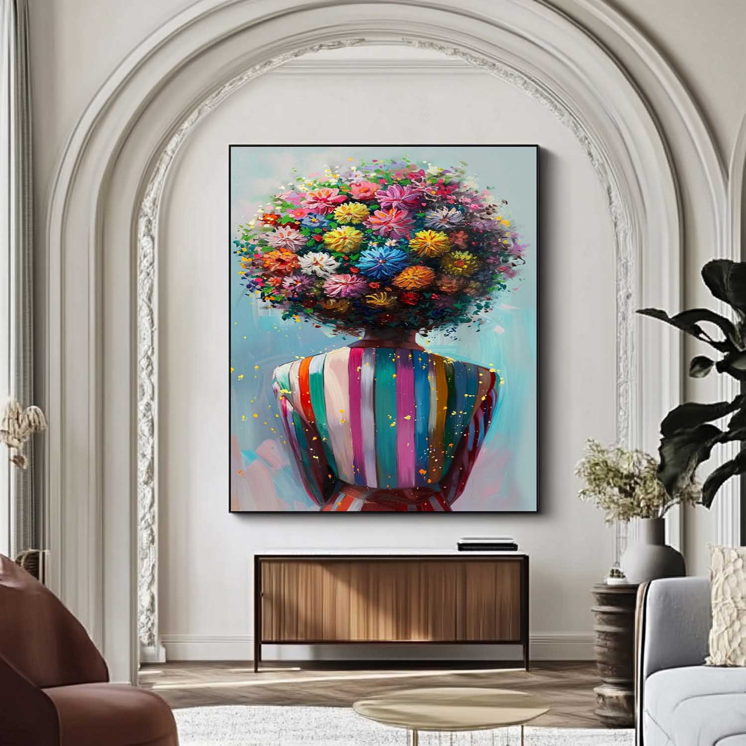 Original Figure Back Acrylic Painting Large Texture Abstract Colorful Flower Human Wall Art Portrait Artwork