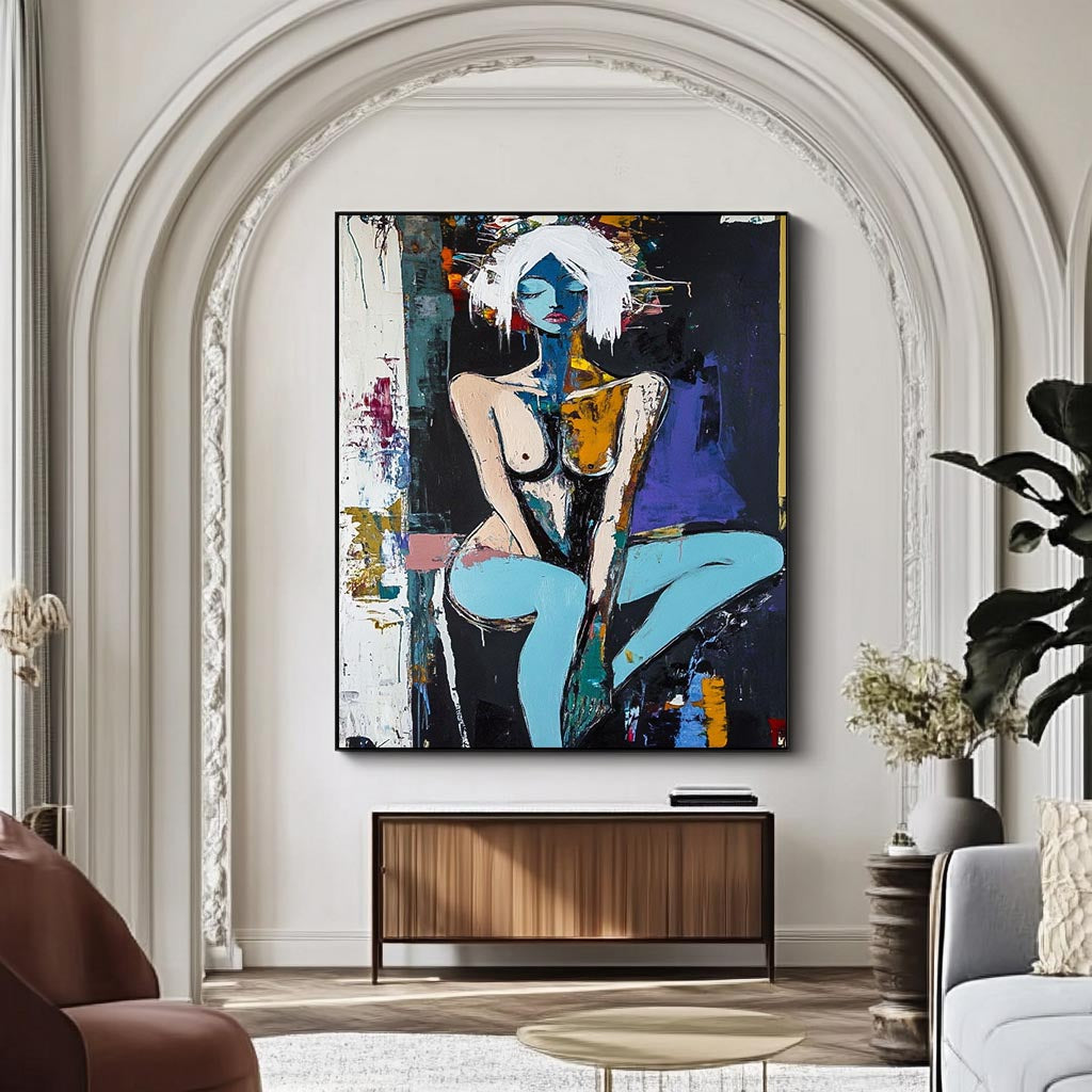 Large Girl Portrait Painting Abstract Lady Painting Woman Artwork Original Dark Style Wall Art Framed