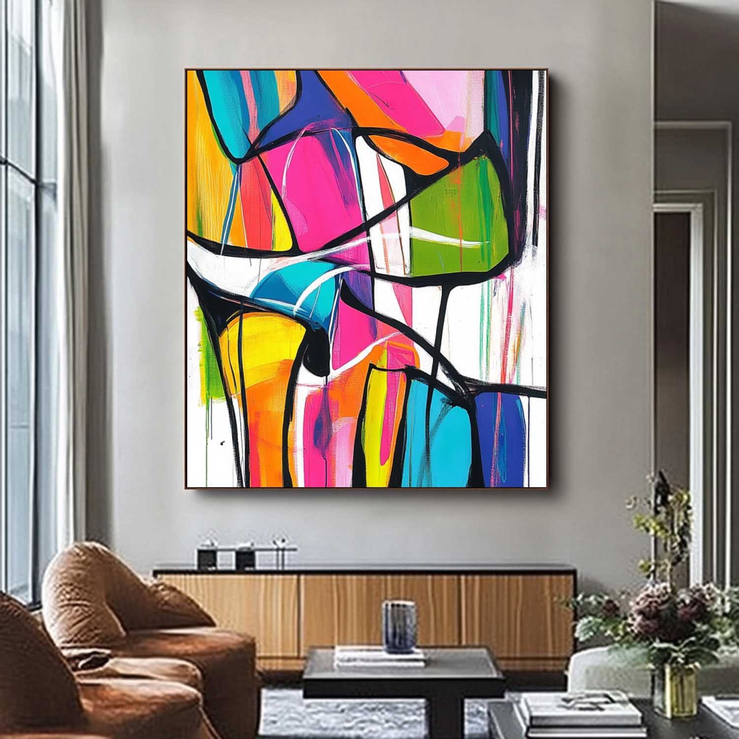 Abstract Oil Painting On Canvas Modern Graffiti Wall Art Colorful Original Acrylic Painting Wall Art