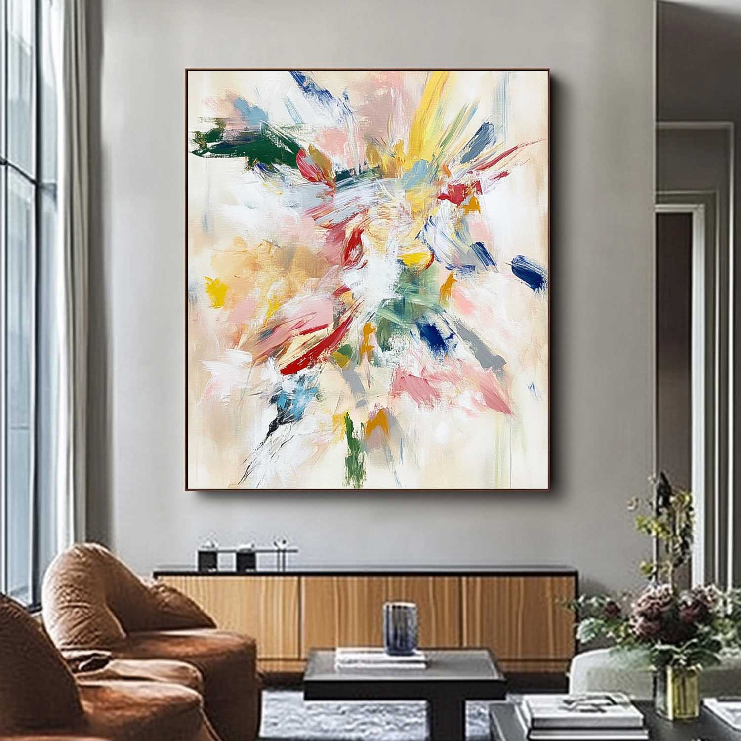 Original Acrylic Painting Wall Art Abstract Fireworks Oil Painting on Canvas Modern Minimalist Wall Art