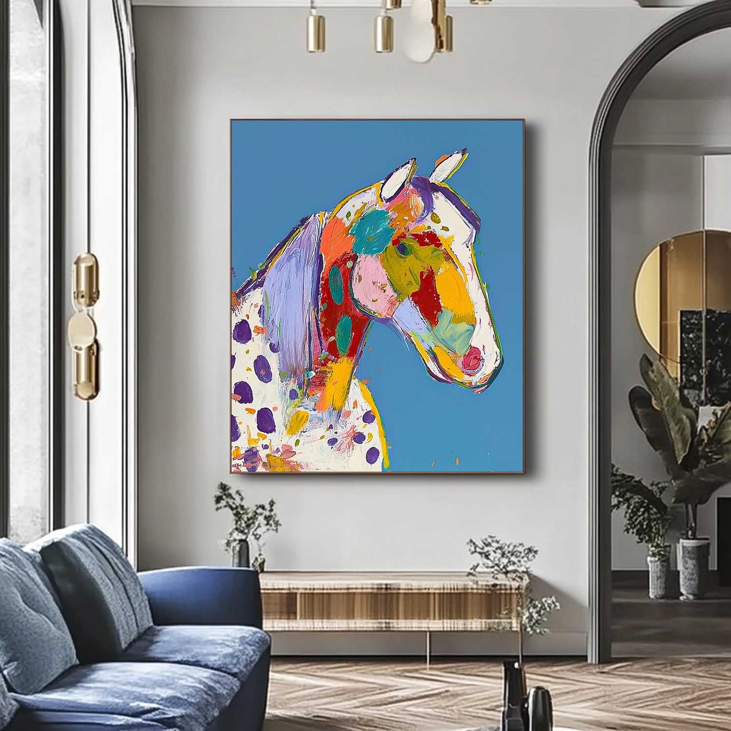 Large Acrylic Painting Minimalism Graffiti Animal Oil Painting Modern Horse Abstract Wall Art Home Decor