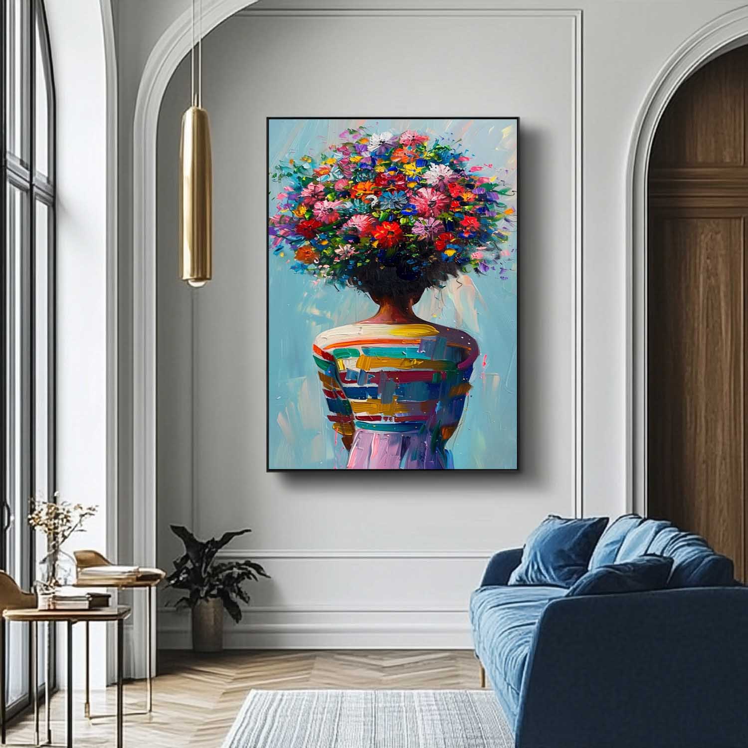 Large Texture Abstract Colorful Flower Human Wall Art Original Figure Back Acrylic Painting Portrait Artwork