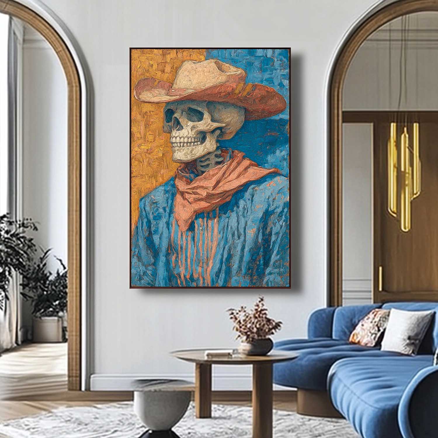 Original Gentleman Skeleton Wall Art Large Skeleton Painting Framed Abstract Figures Acrylic painting