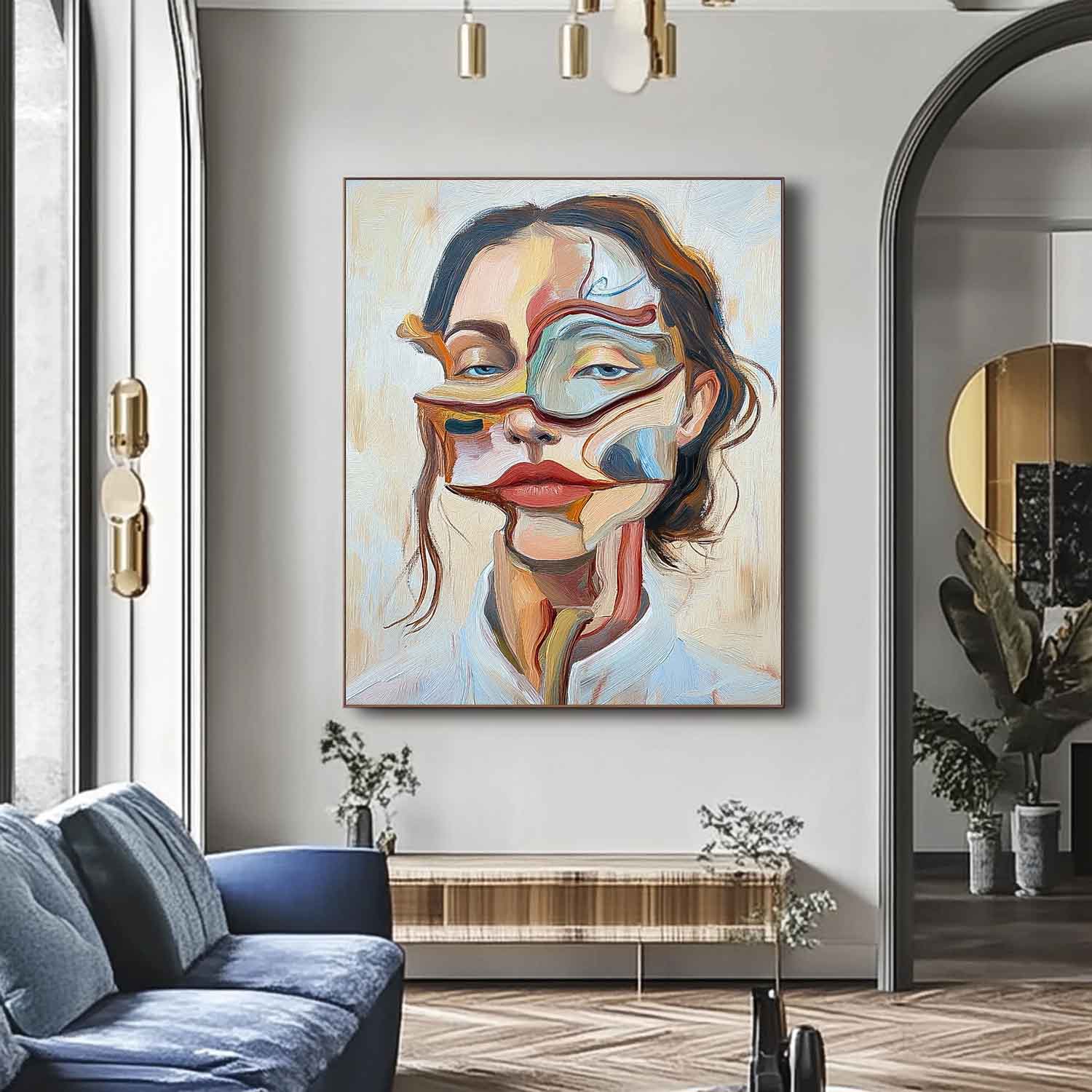 Original Texture Irregular Face Wall Art Coloful Modern Artwork Abstract Portrait Oil Painting On Canvas