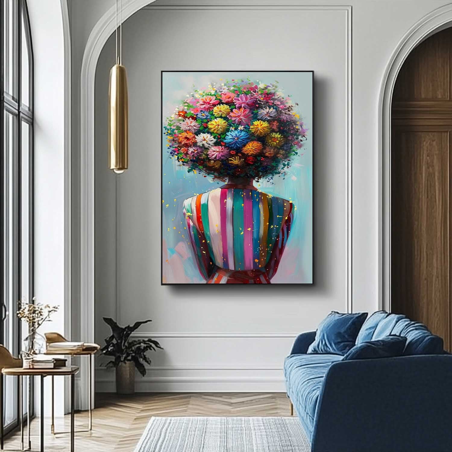 Original Figure Back Acrylic Painting Large Texture Abstract Colorful Flower Human Wall Art Portrait Artwork