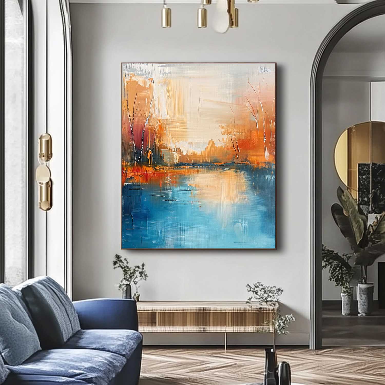 Original Vertical Scenery Painting Modern Landscape Wall Art Large Abstract Painting On Canvas