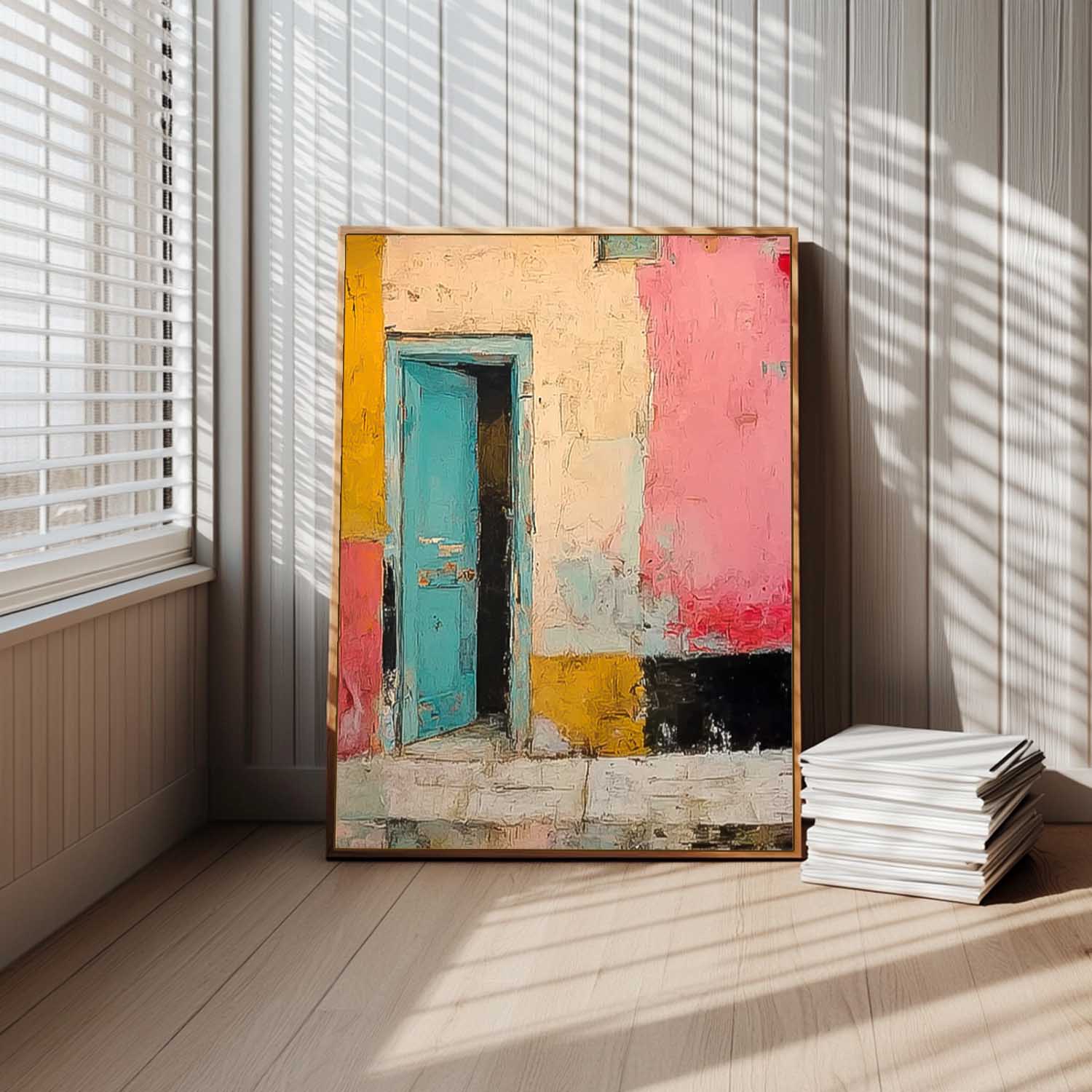 Abstract Acrylic painting Large Architectural Door Painting Framed Original Vibrant Doorway Wall Art