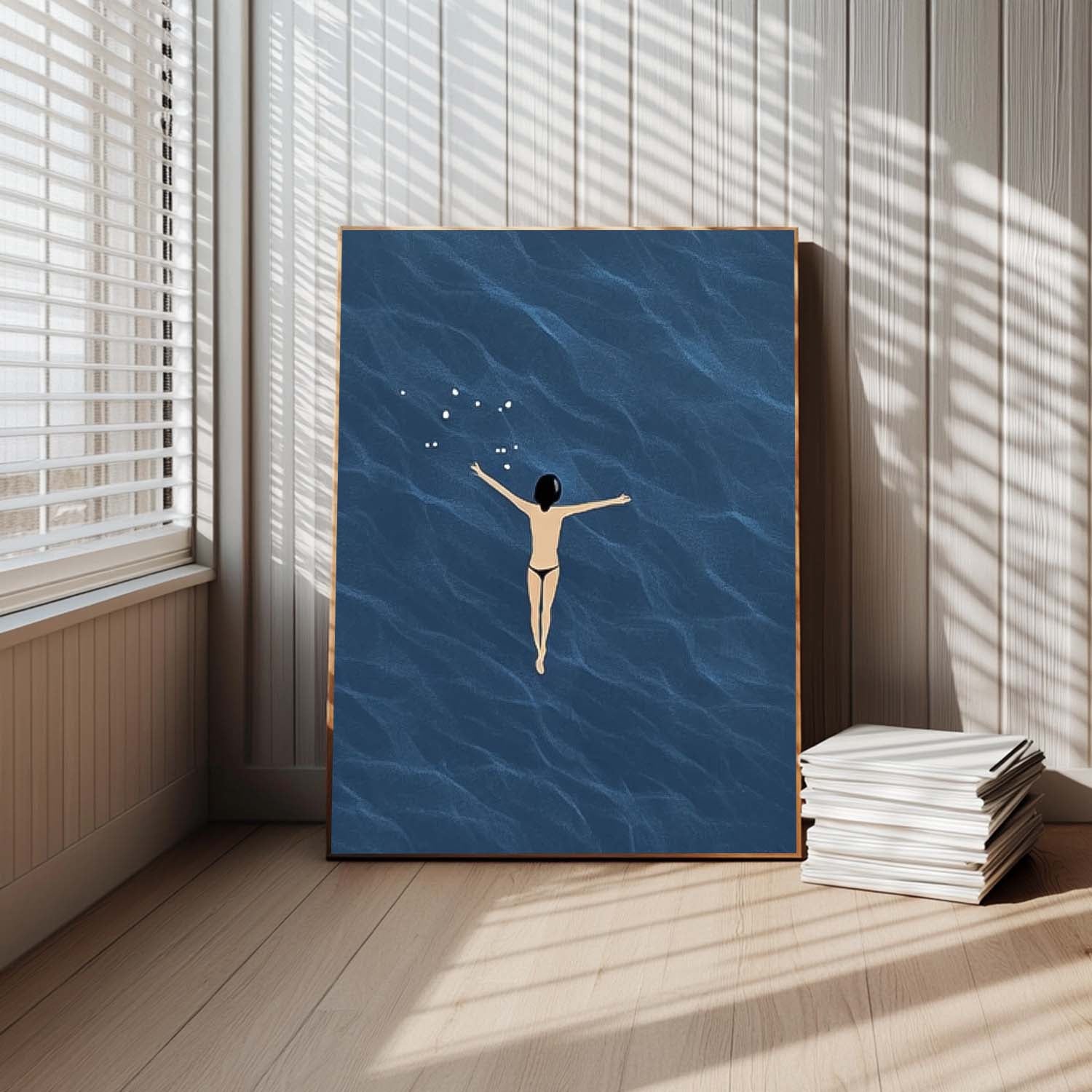 Large Sea Wall Art Original Abstract Beach Oil Painting On Canvas Texture Swimming Artwork Home Decor