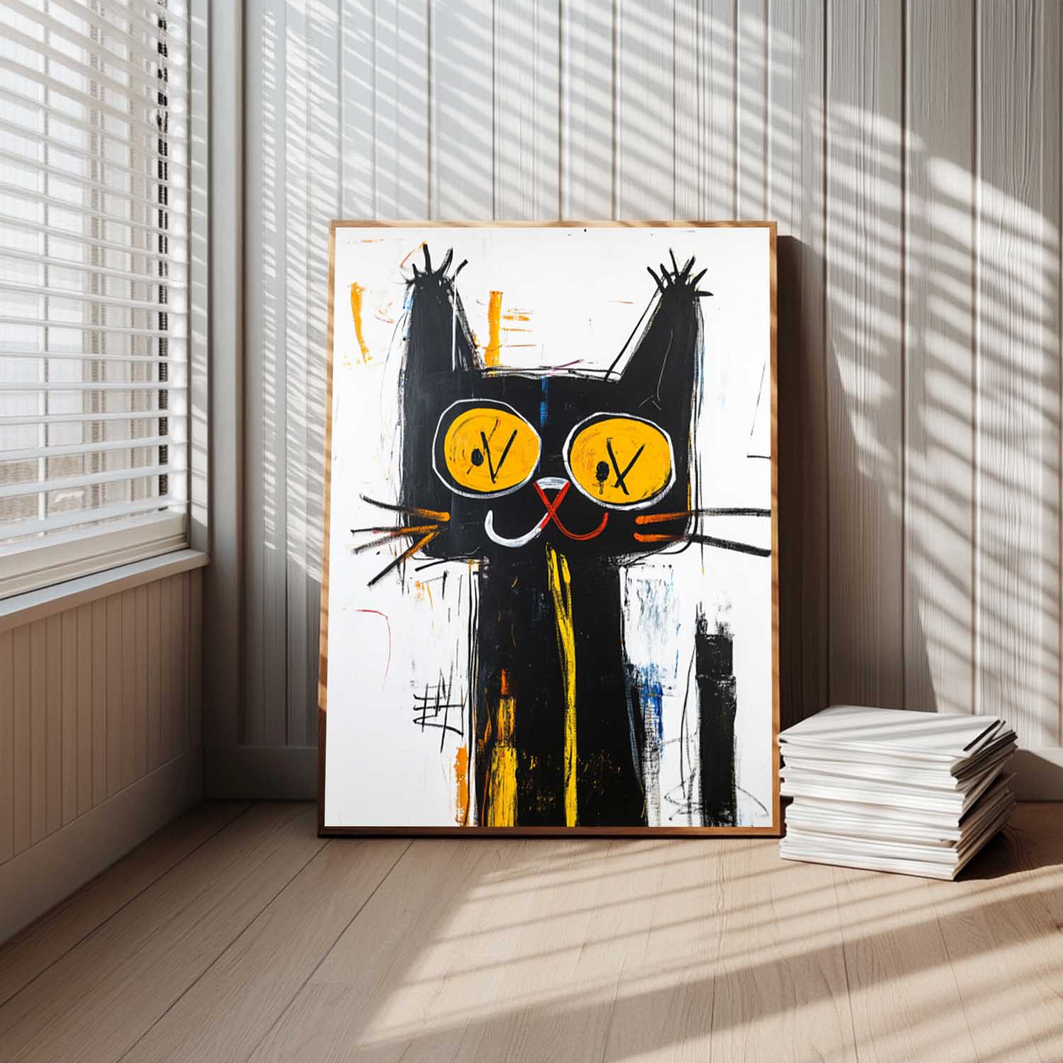 Graffiti Line Acrylic Painting Modern Cute Kitten Texture Animal Oil Painting Abstract Wall Art Decor