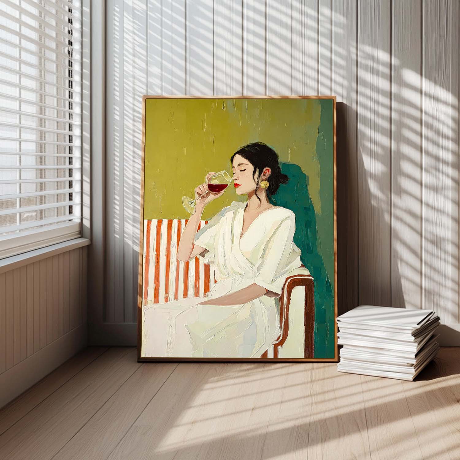 Figure Artwork Framed Original Elegant Woman Wall Art Abstract Lady Wearing A Bathrobe Oil Painting Canvas