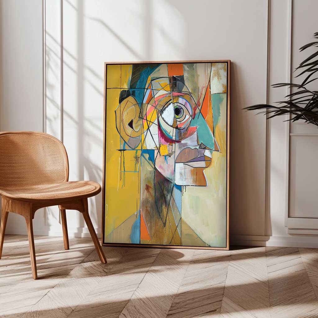 Expressive Abstract Faces Painting Modern Facial Wall Art Original Bold Yellow Artwork Home Decor
