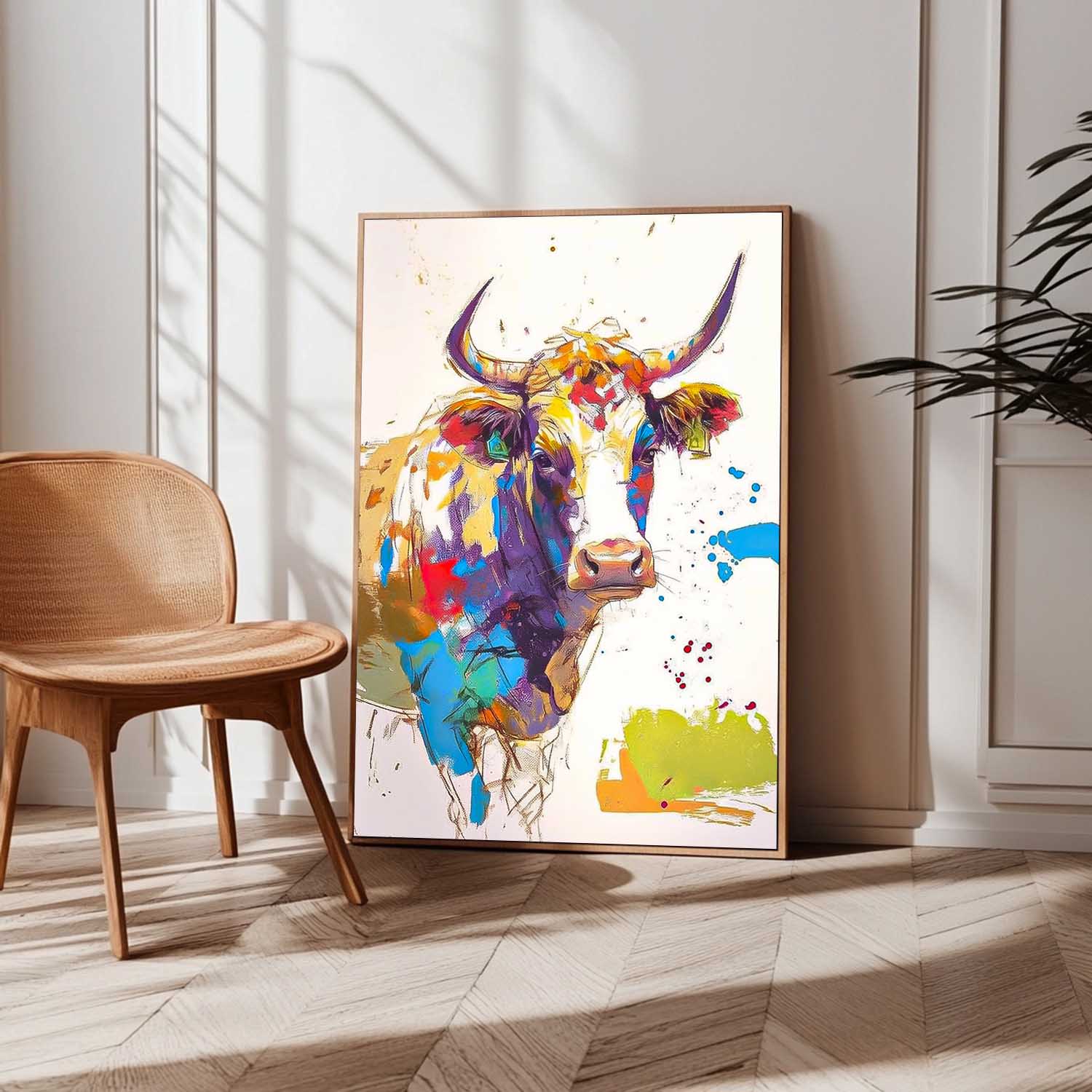 Modern Colorful Cow Abstract Wall Art Minimalism Ox Animal Oil Painting Large Acrylic Painting Home Decor