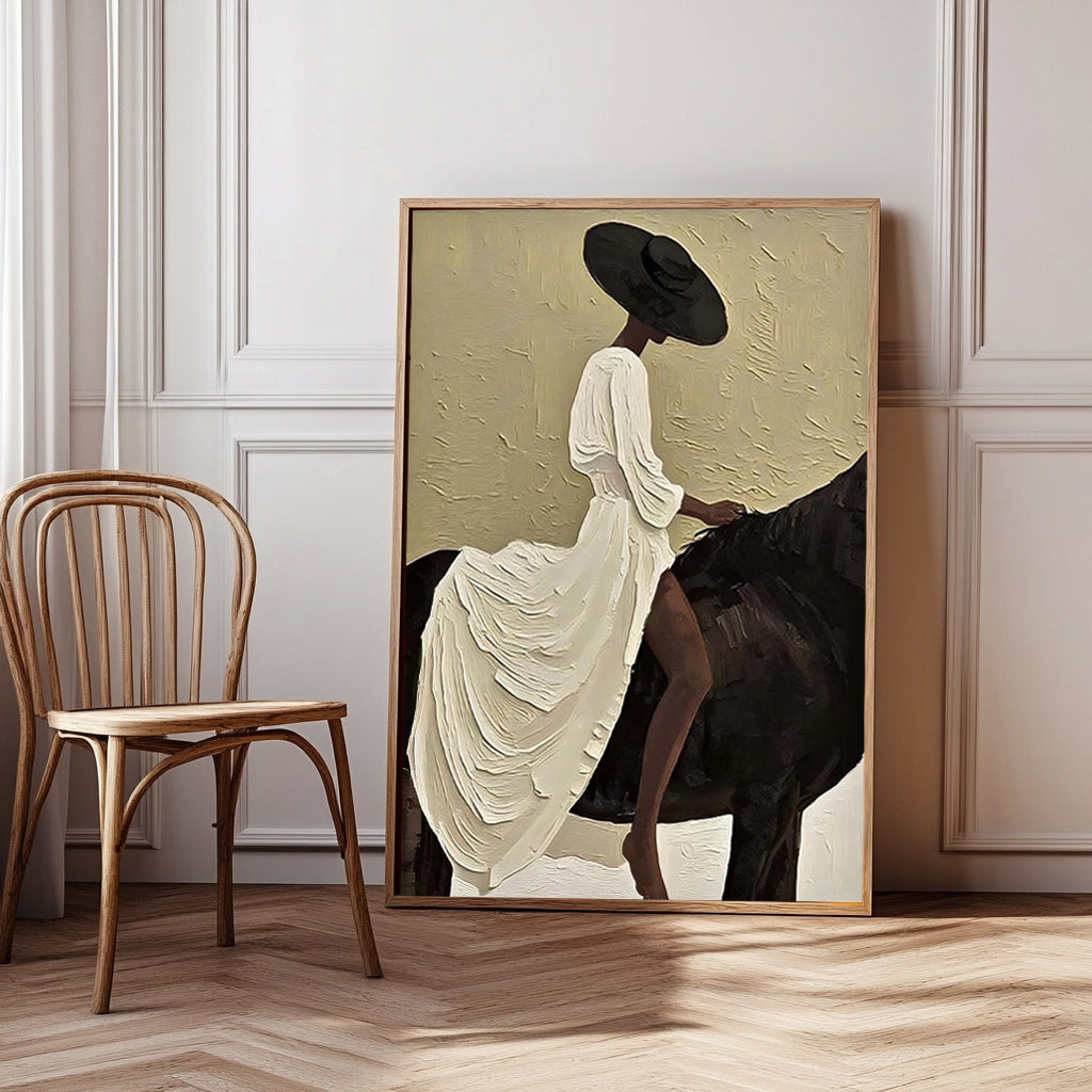 Vintage Horse Girl Oil Painting Victorian Portrait Equestrian Wall Art Textured Canvas Art Home Decor