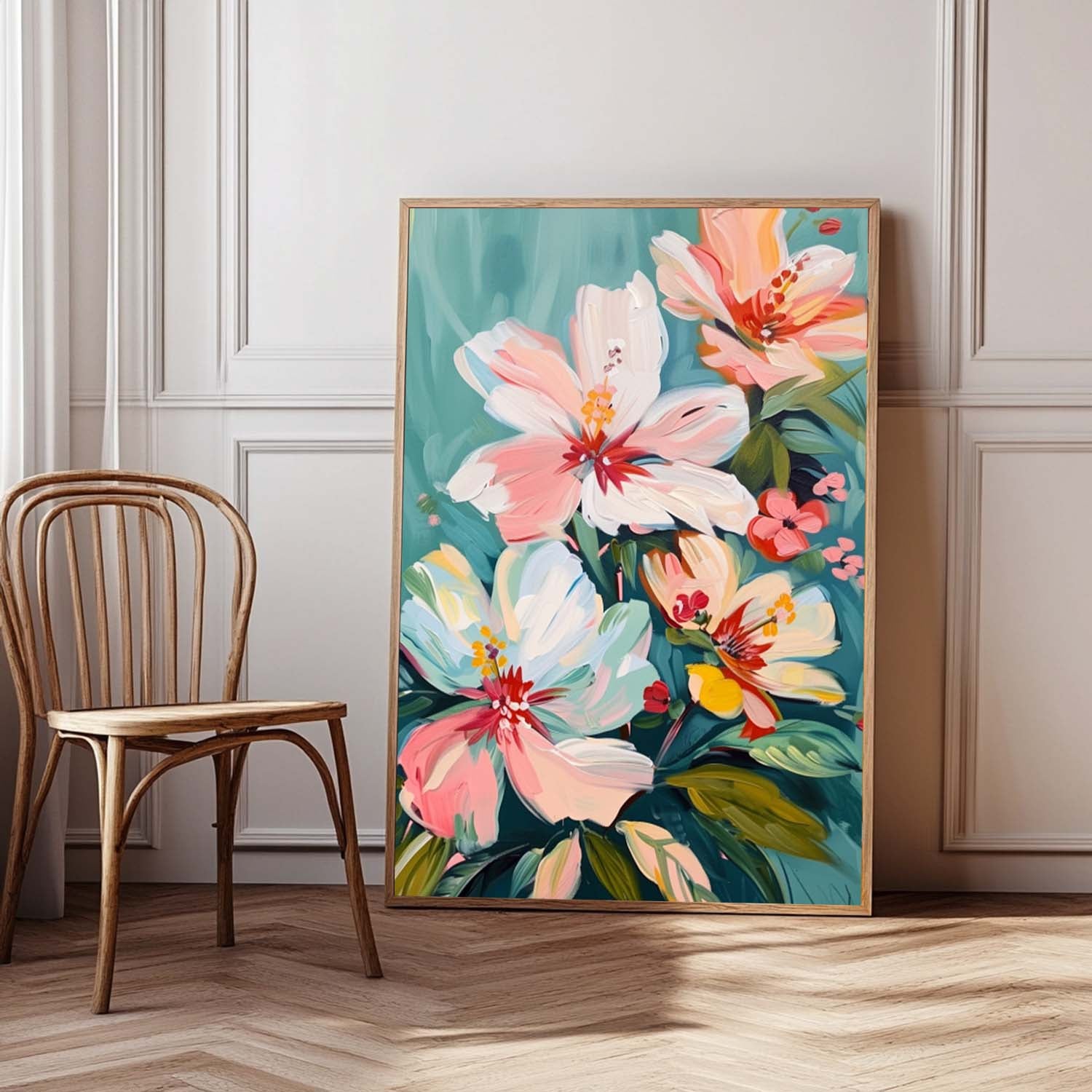 Flowers Acrylic Painting Canvas Large Textured Floral Art Original Abstract Blossom Painting Framed