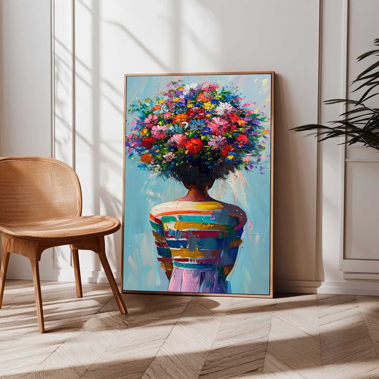 Large Texture Abstract Colorful Flower Human Wall Art Original Figure Back Acrylic Painting Portrait Artwork
