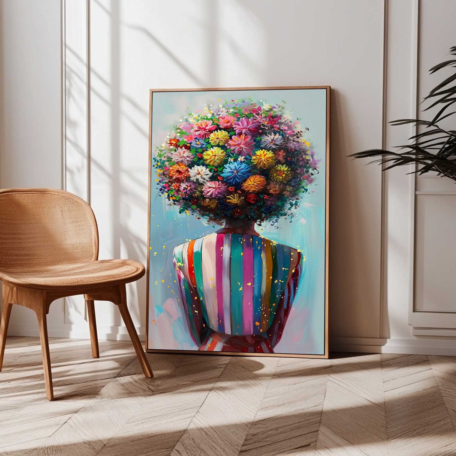 Original Figure Back Acrylic Painting Large Texture Abstract Colorful Flower Human Wall Art Portrait Artwork