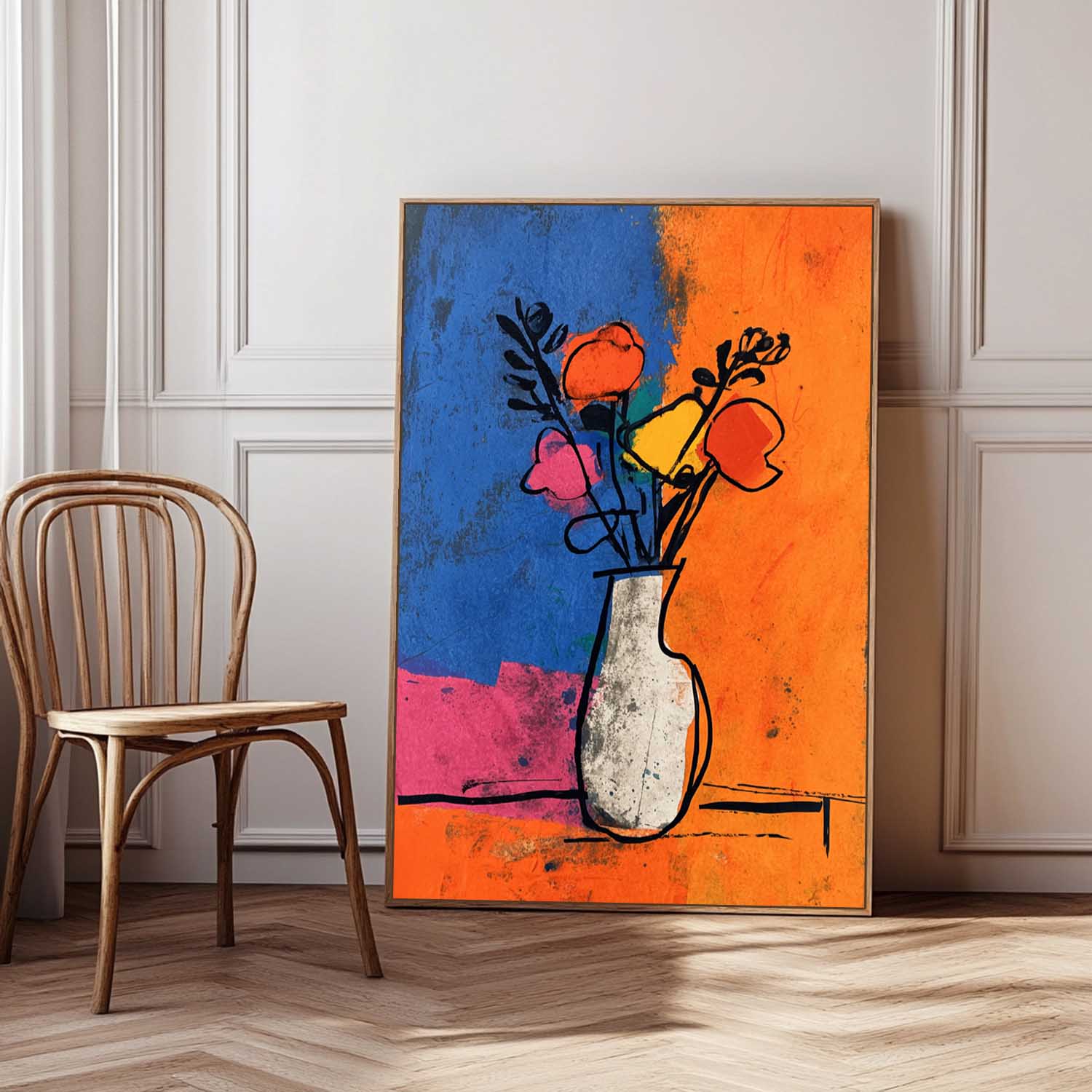 Large Colorful Flower Abstract Painting Canvas Jardiniere Painting Wall Art Original Artwork Decor