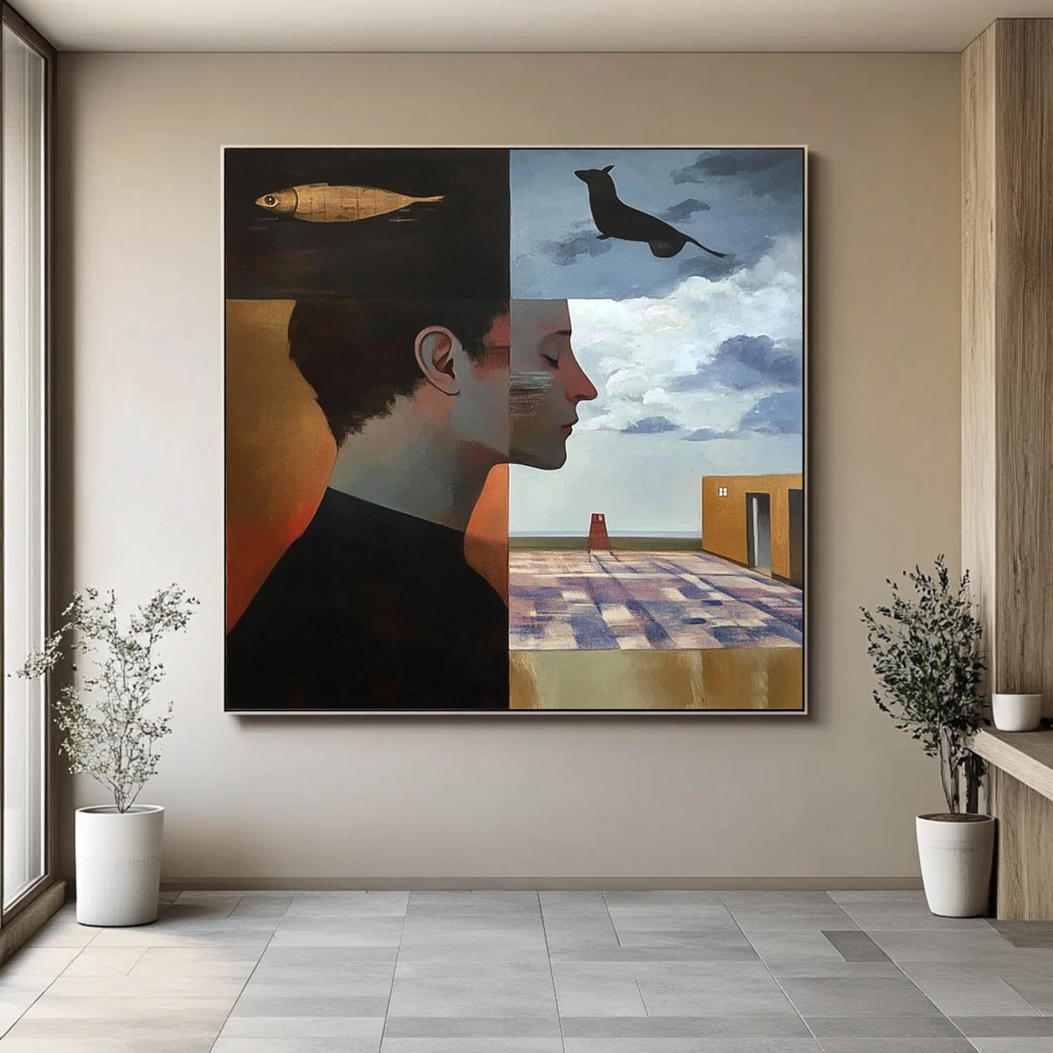 Origina Figure Acrylic Painting Canvas Colorful Animal Abstract Wall Art Square Large Portrait Artwork